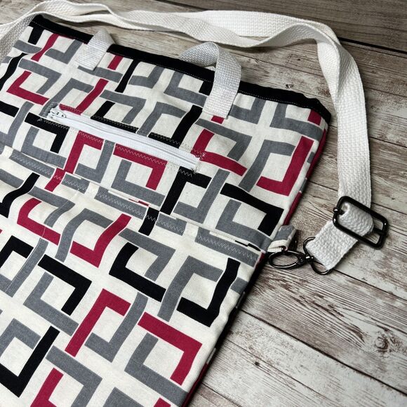 Geometric Large Tote Bag / Handmade Tapisho Design / Quality Canvas Double Strap - Picture 2 of 16